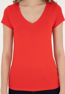 Kadın Kırmızı Basic V Yaka Tişört - 50280068031