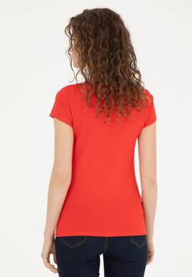 Kadın Kırmızı Basic V Yaka Tişört - 50280068031