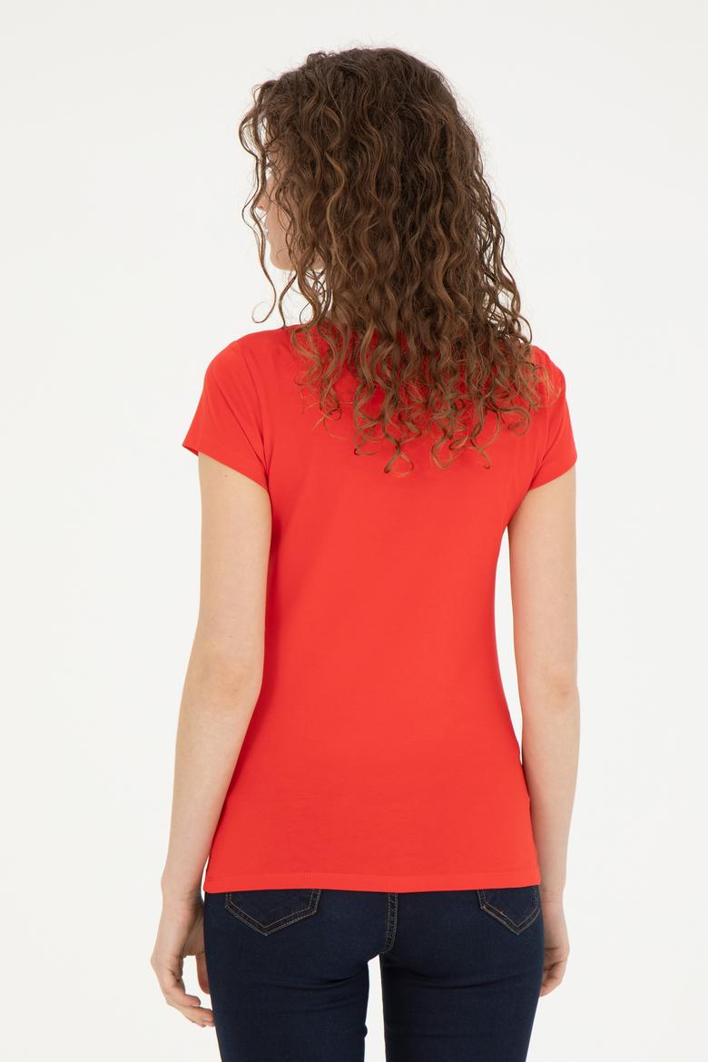 Kadın Kırmızı Basic V Yaka Tişört - 50280068031