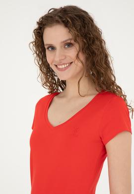 Kadın Kırmızı Basic V Yaka Tişört - 50280068031