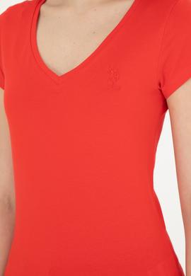 Kadın Kırmızı Basic V Yaka Tişört - 50280068031