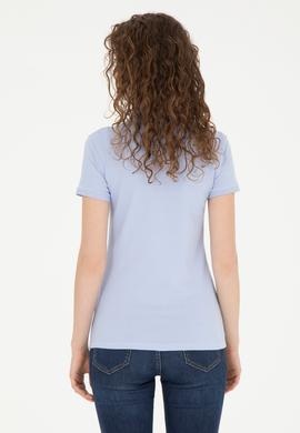 Kadın Mavi Polo Yaka Tişört - 50262715152