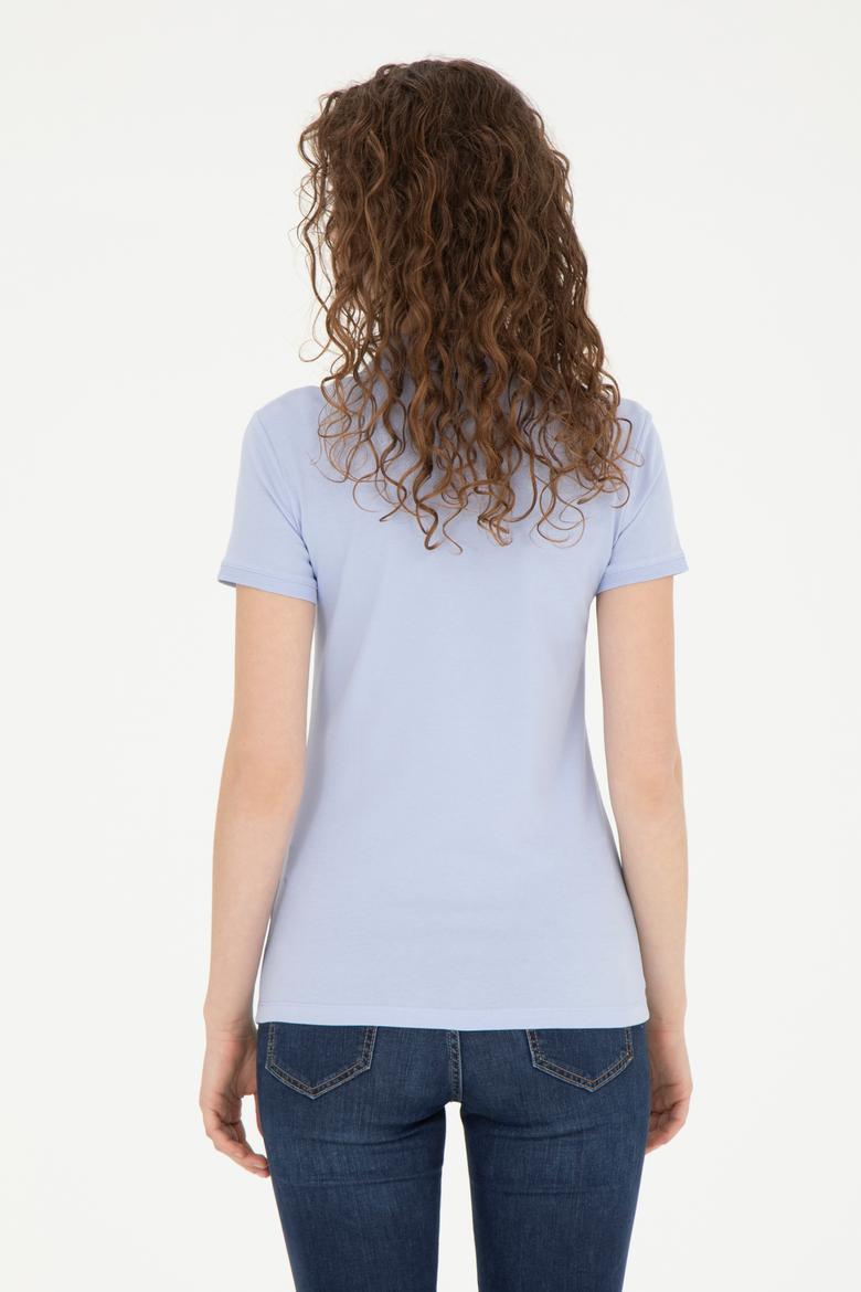 Kadın Mavi Polo Yaka Tişört - 50262715152