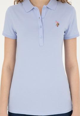 Kadın Mavi Polo Yaka Tişört - 50262715152