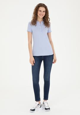 Kadın Mavi Polo Yaka Tişört - 50262715152