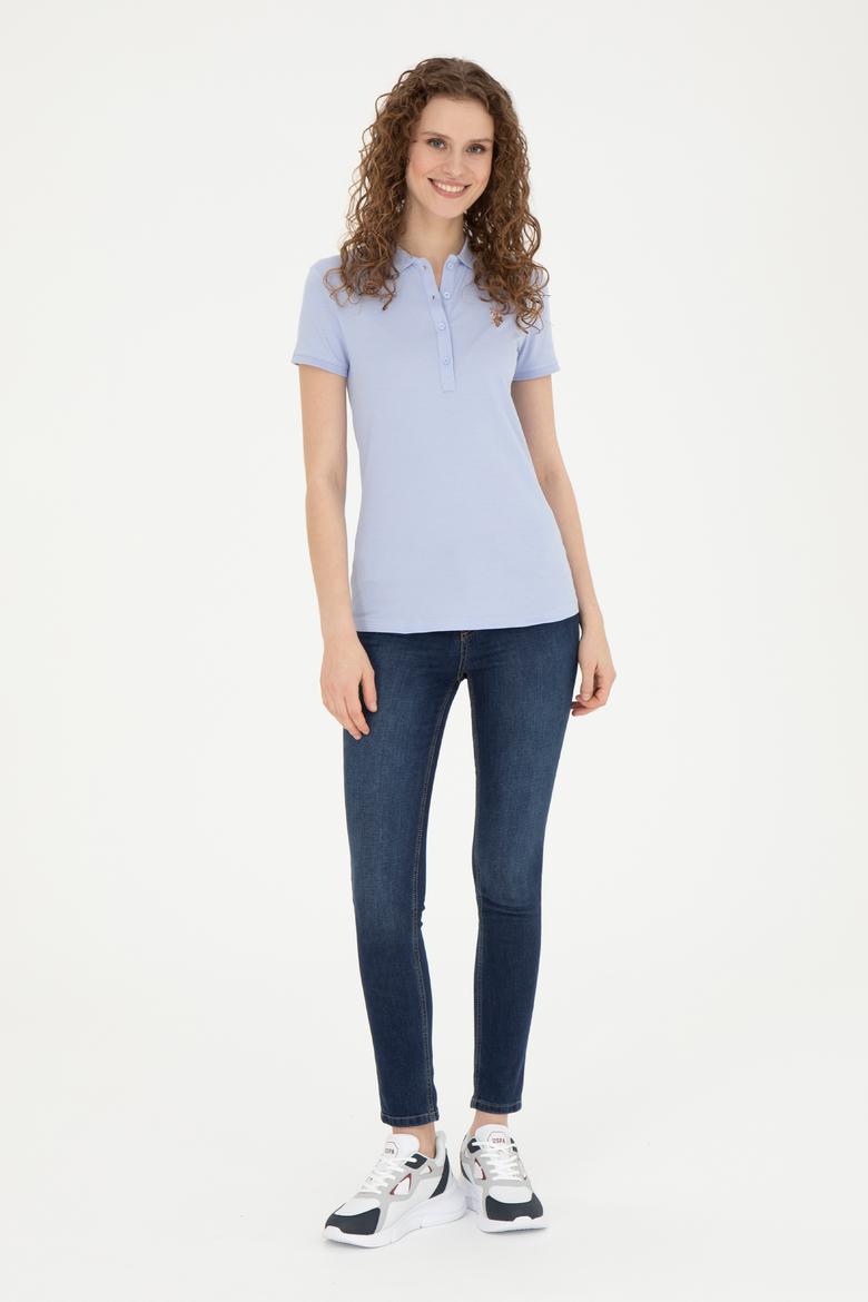 Kadın Mavi Polo Yaka Tişört - 50262715152