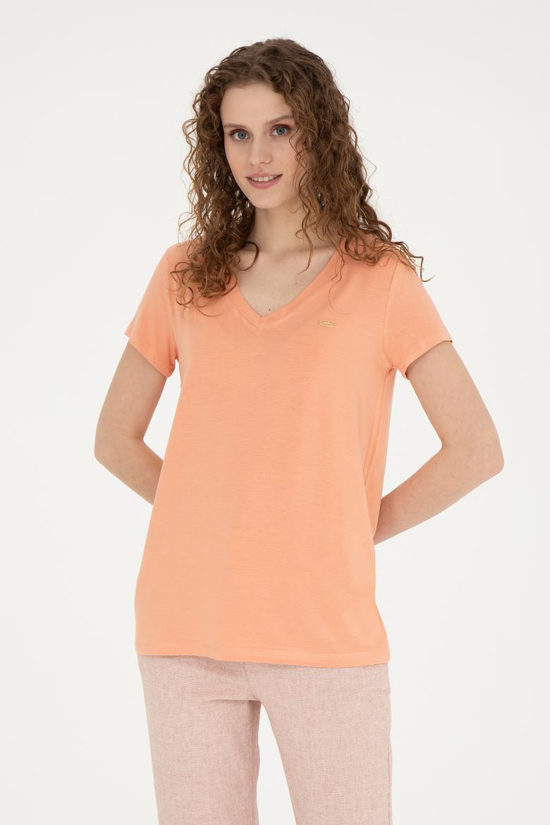 Kadın Somon Basic V Yaka Tişört - 50280019061