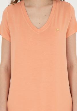 Kadın Somon Basic V Yaka Tişört - 50280019061