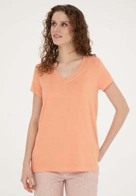 Kadın Somon Basic V Yaka Tişört - 50280019061