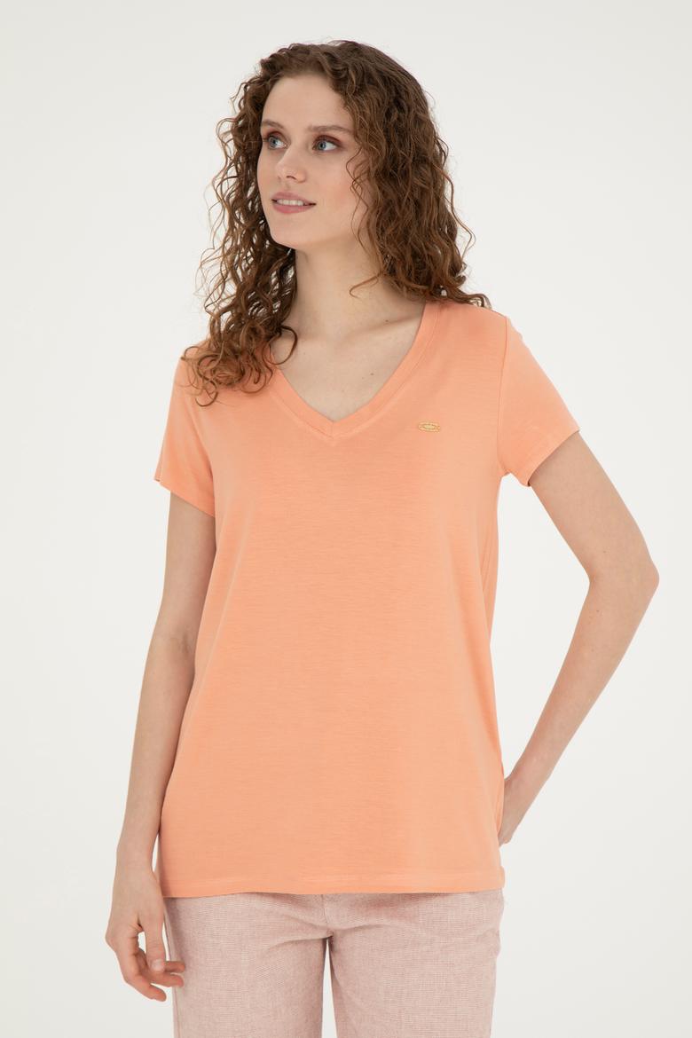Kadın Somon Basic V Yaka Tişört
