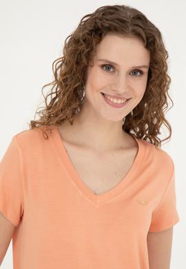 Kadın Somon Basic V Yaka Tişört - 50280019061