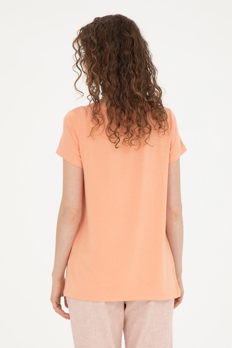 Kadın Somon Basic V Yaka Tişört - 50280019061