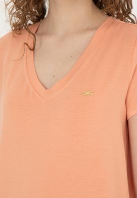 Kadın Somon Basic V Yaka Tişört - 50280019061