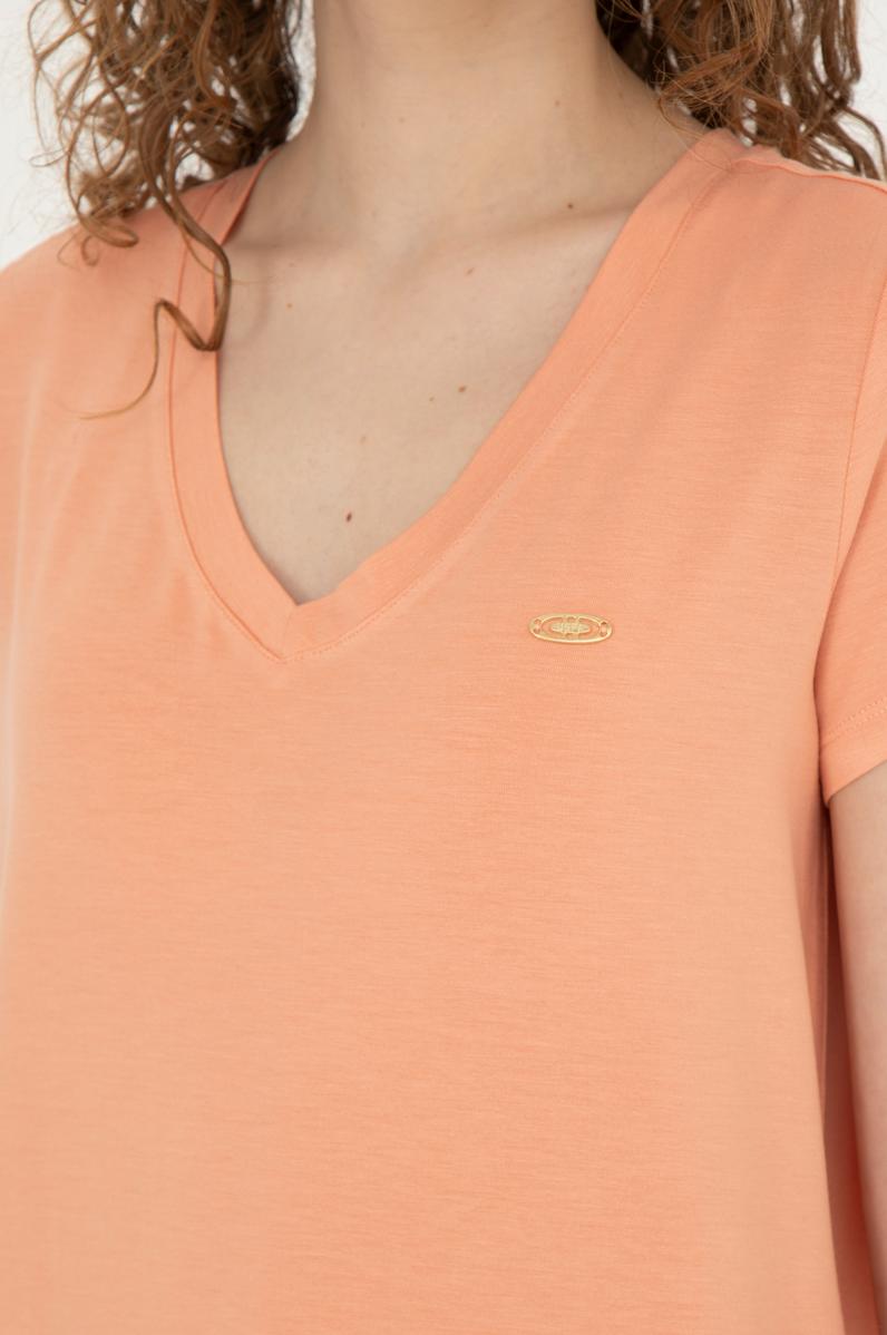 Kadın Somon Basic V Yaka Tişört