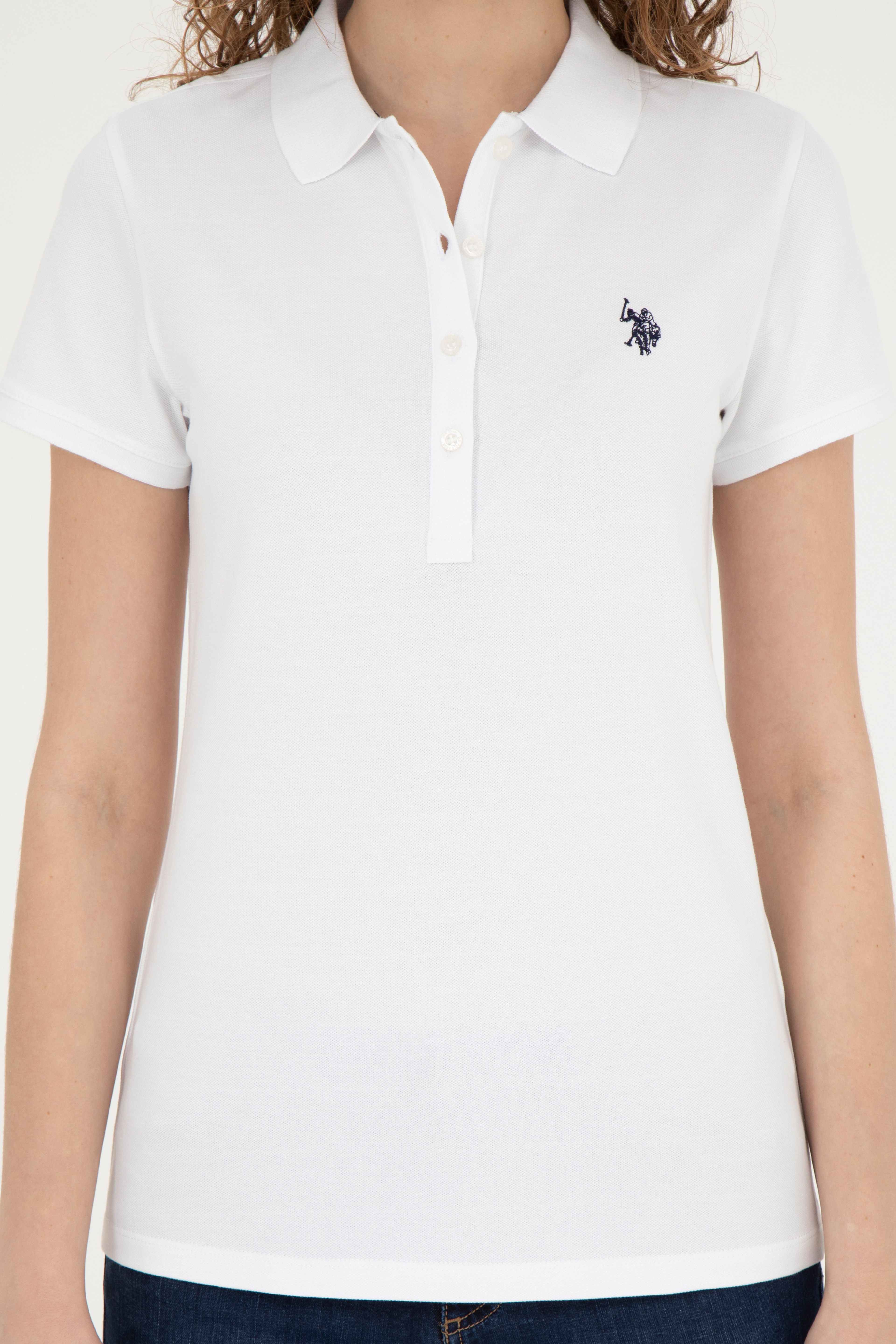 Kadın Beyaz Basic Polo Yaka Tişört