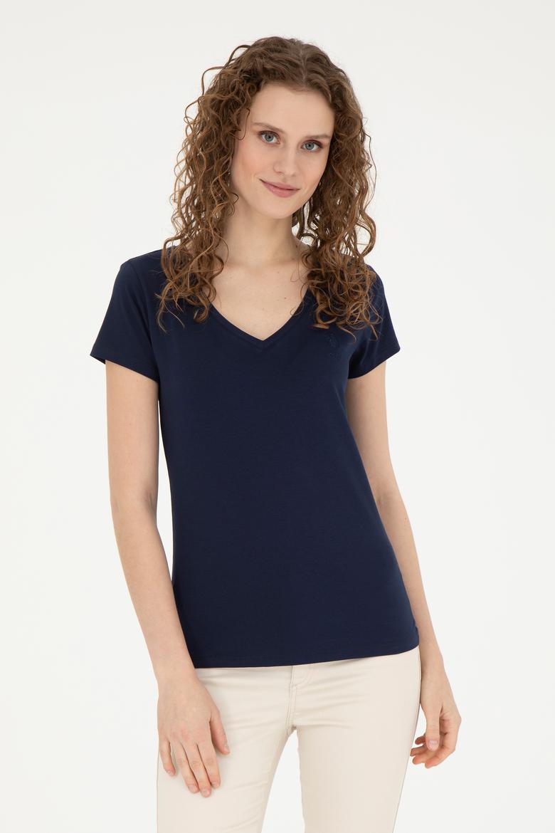 Kadın Lacivert V Yaka Basic Tişört