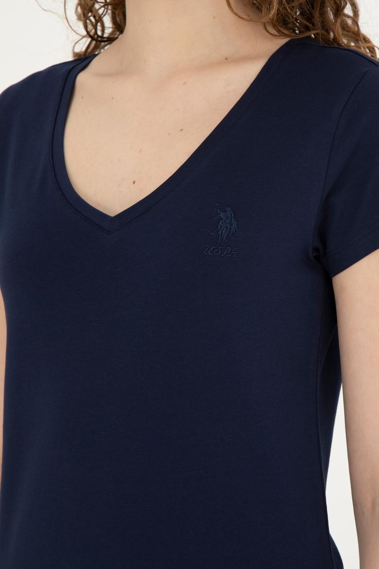 Kadın Lacivert V Yaka Basic Tişört - 50280068013