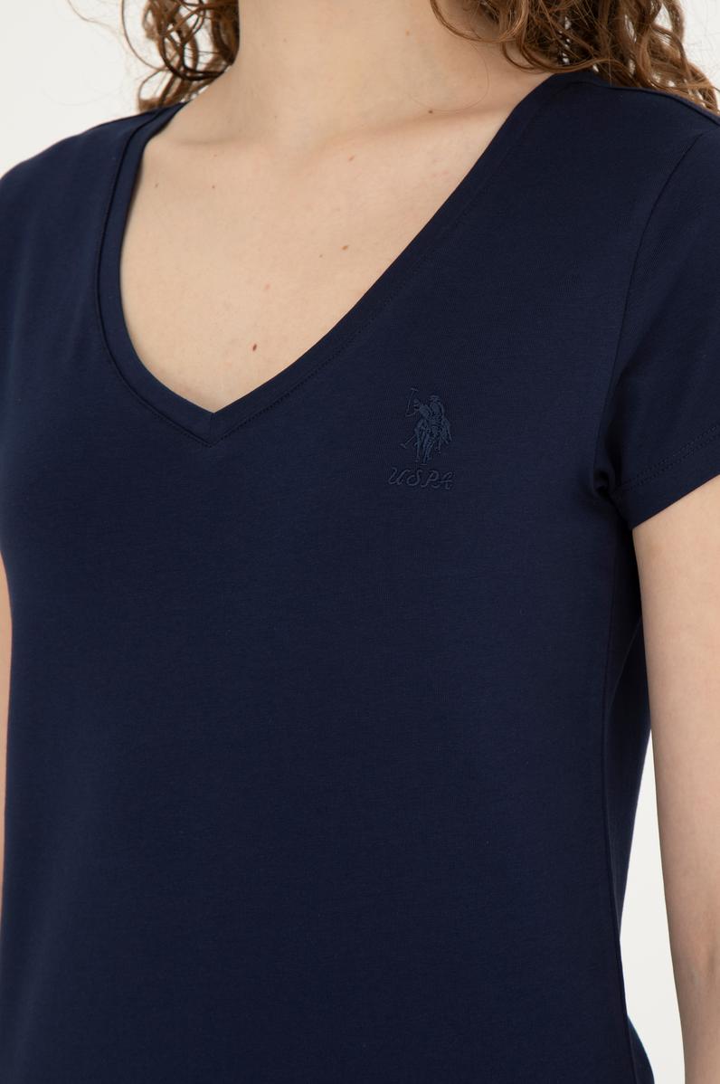 Kadın Lacivert V Yaka Basic Tişört