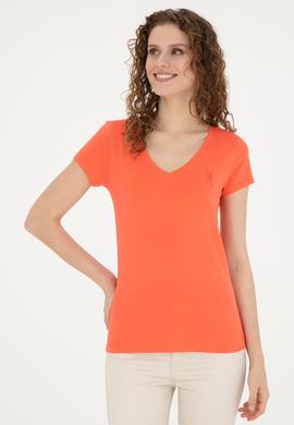 Kadın Nar Çiçeği V Yaka Basic Tişört - 50280068053