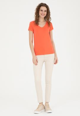 Kadın Nar Çiçeği V Yaka Basic Tişört - 50280068053