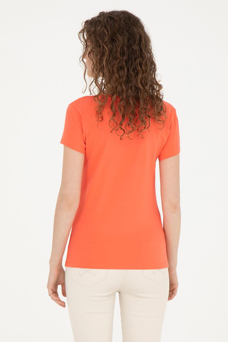 Kadın Nar Çiçeği V Yaka Basic Tişört - 50280068053