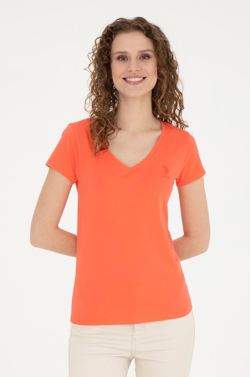 Kadın Nar Çiçeği V Yaka Basic Tişört