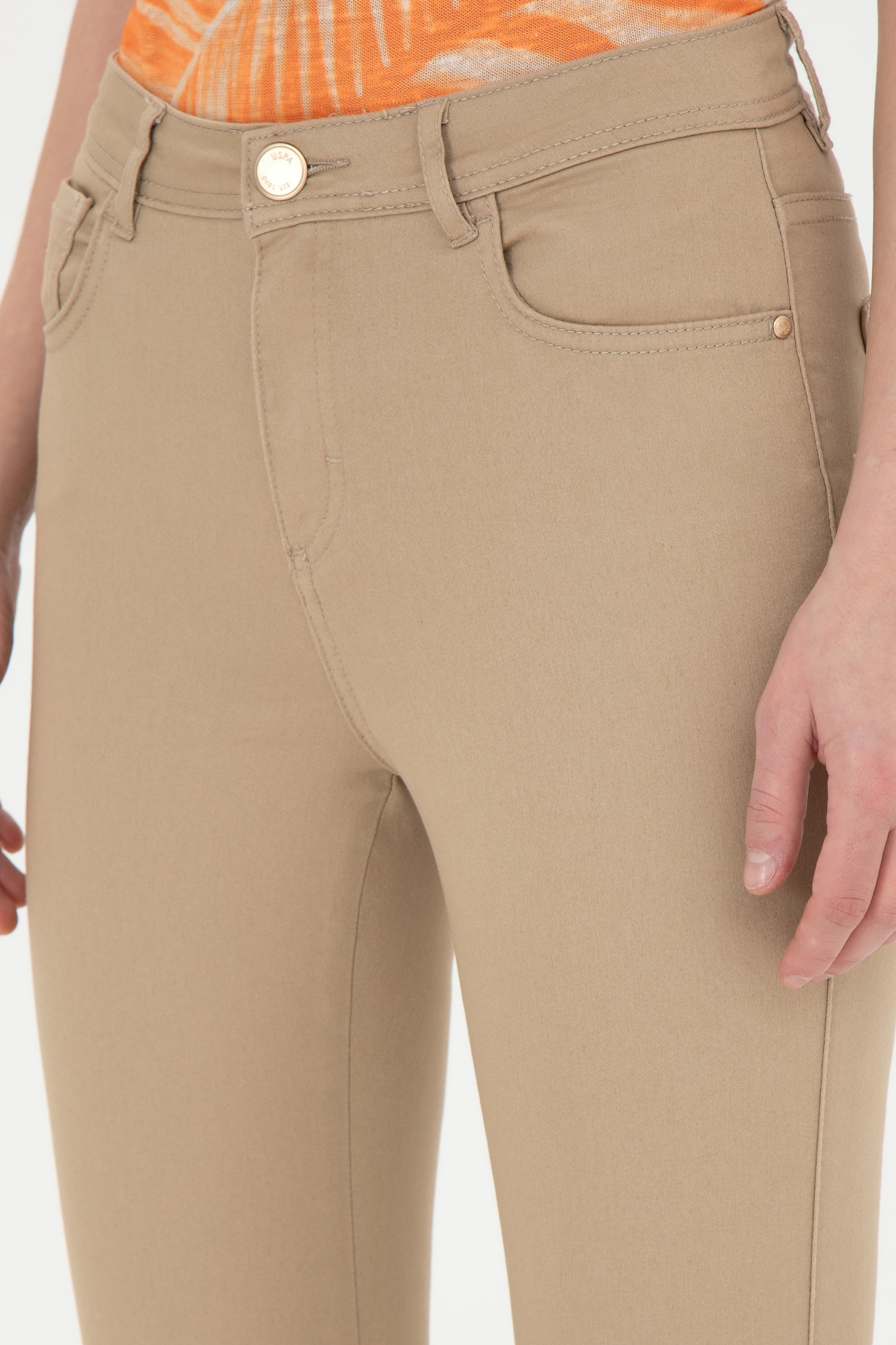 Kadın Kum Toothpick Fit Kanvas Pantolon