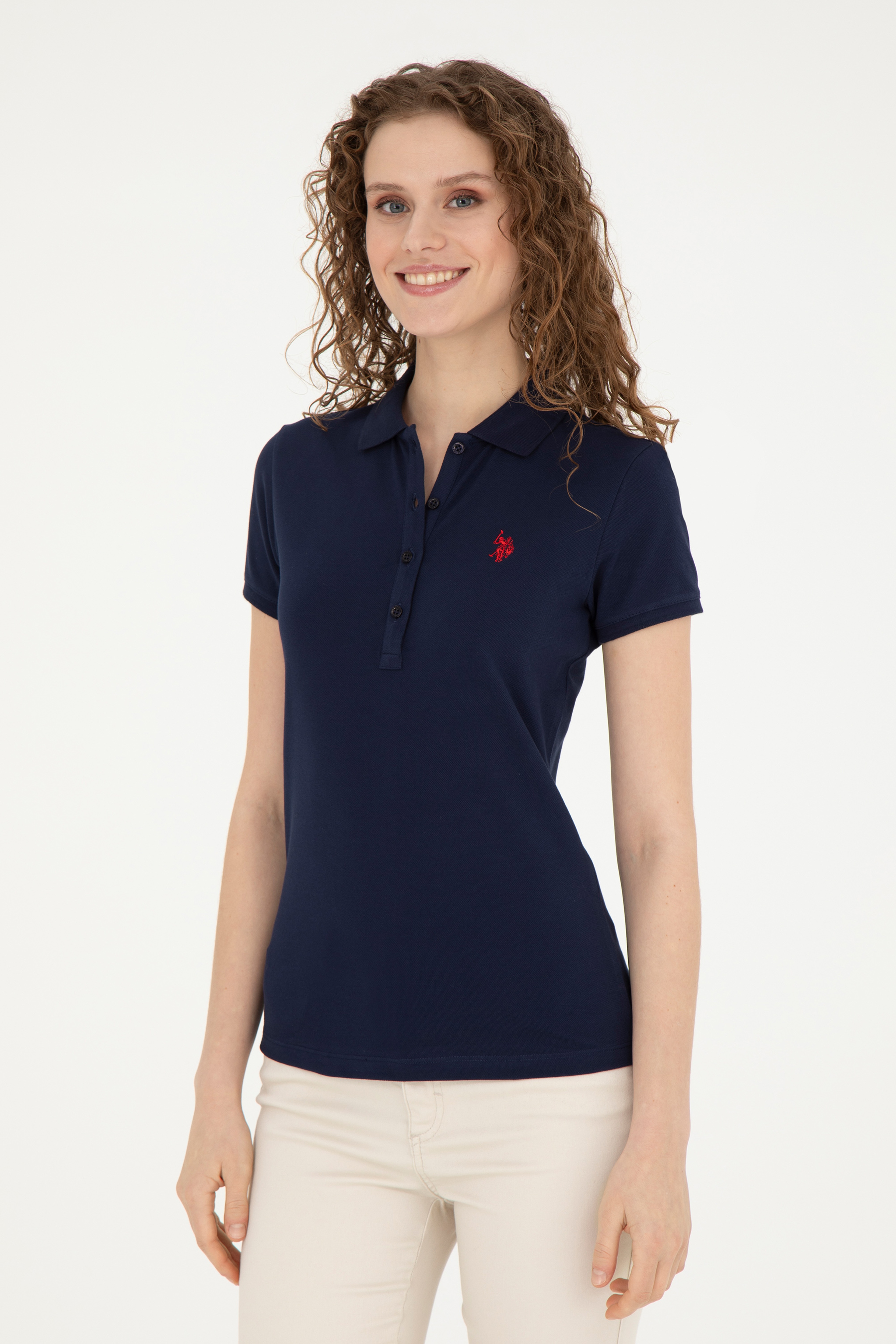 Kadın Lacivert Basic Polo Yaka Tişört - Image 1