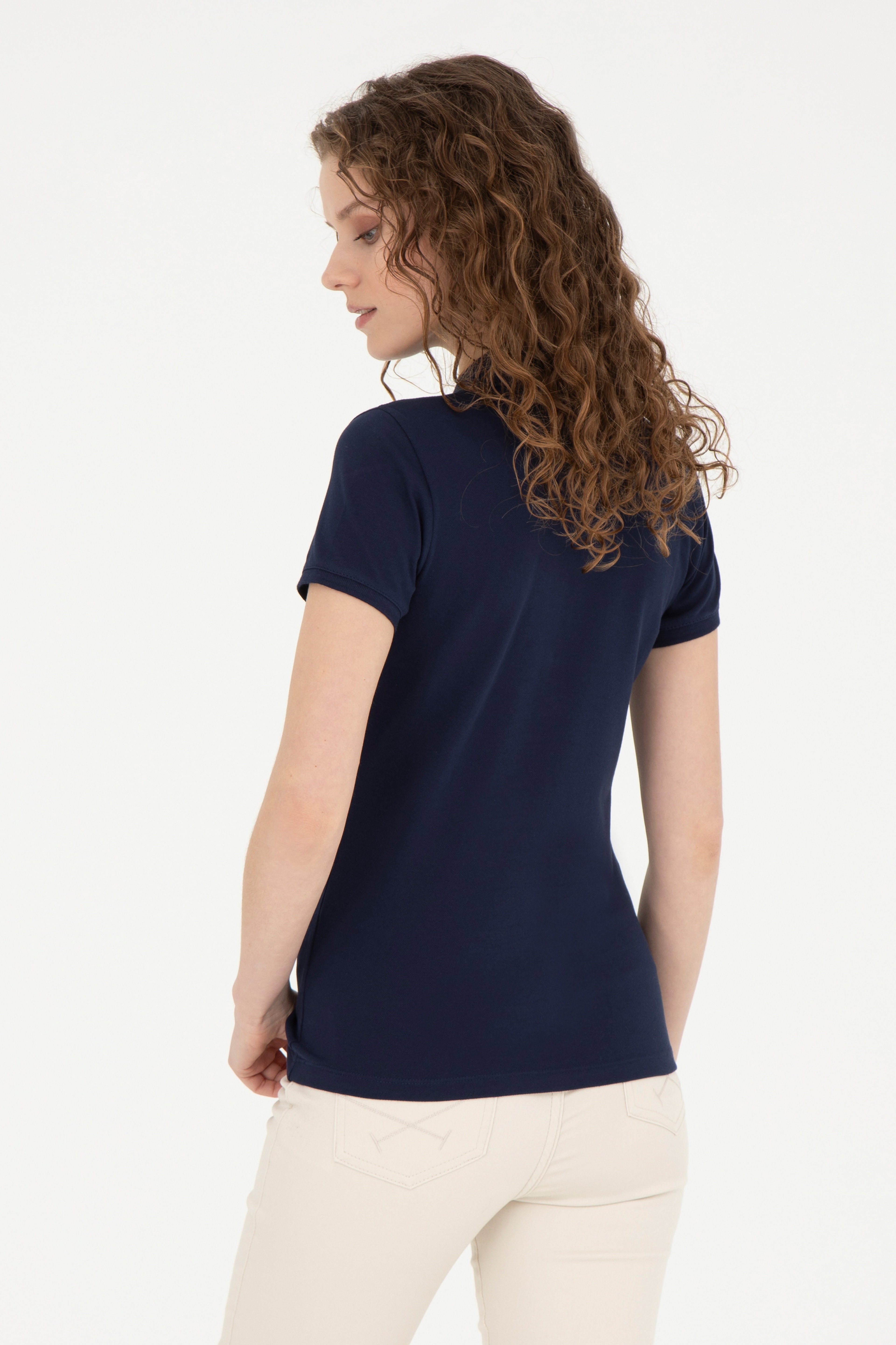 Kadın Lacivert Basic Polo Yaka Tişört - Image 5