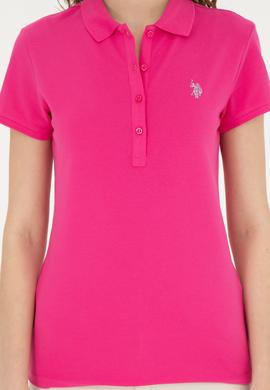 Kadın Fuşya Basic Polo Yaka Tişört - 50280057173