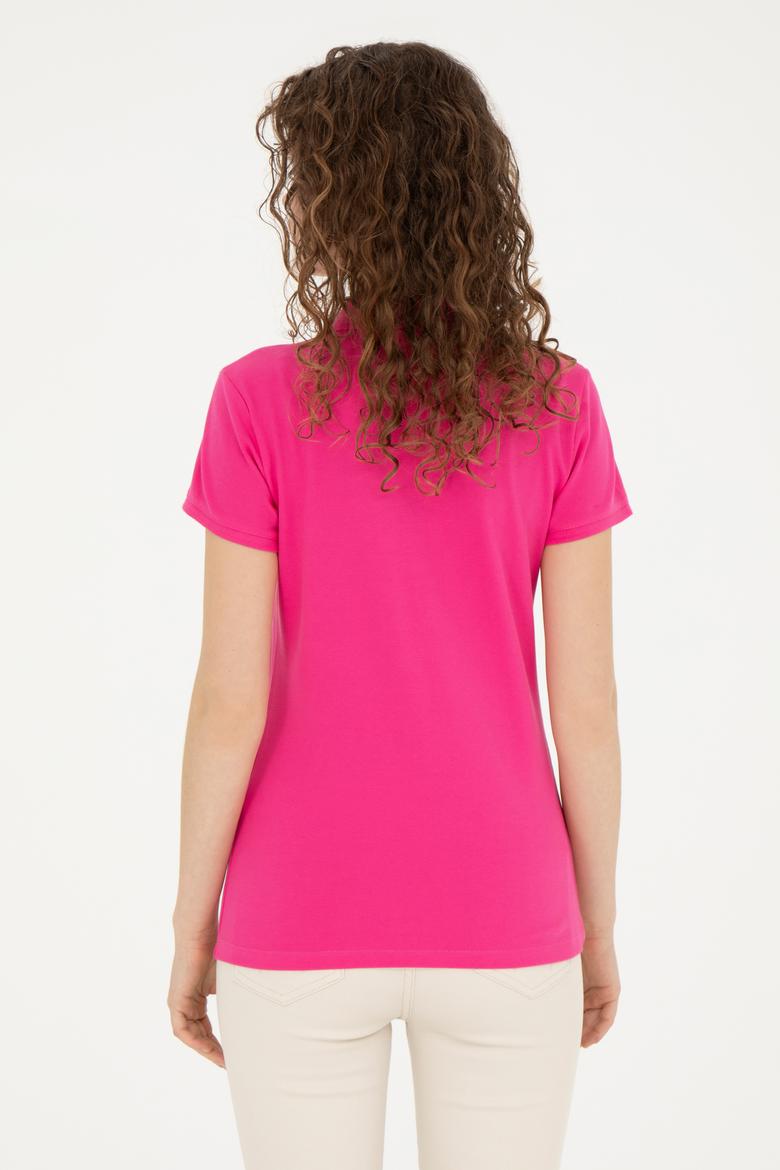 Kadın Fuşya Basic Polo Yaka Tişört - 50280057173
