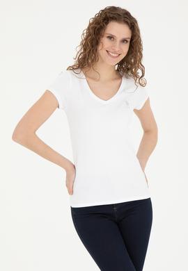 Kadın Beyaz V Yaka Basic Tişört - 50280068006