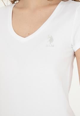 Kadın Beyaz V Yaka Basic Tişört - 50280068006