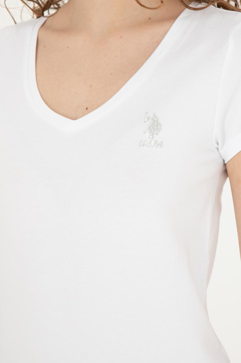 Kadın Beyaz V Yaka Basic Tişört