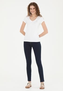 Kadın Beyaz V Yaka Basic Tişört - 50280068006