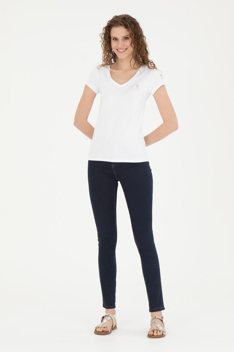 Kadın Beyaz V Yaka Basic Tişört - 50280068006