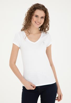 Kadın Beyaz V Yaka Basic Tişört - 50280068006