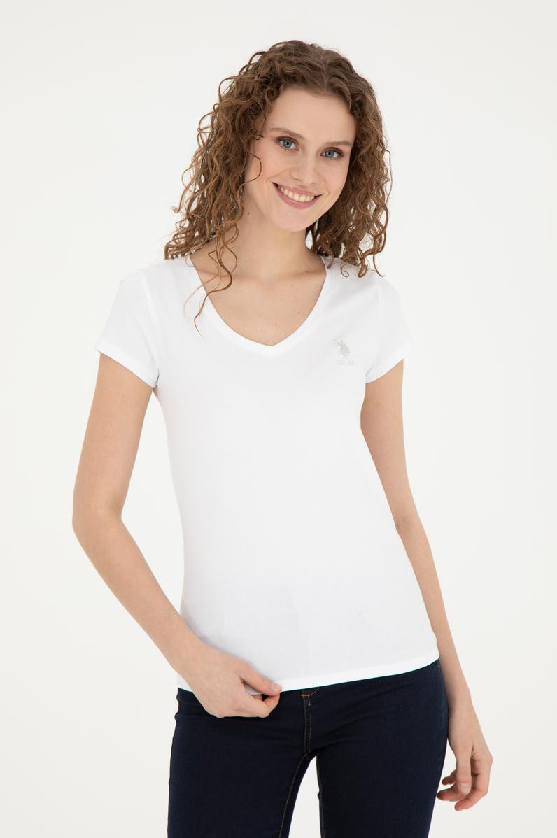 Kadın Beyaz V Yaka Basic Tişört