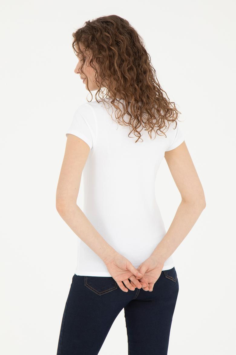 Kadın Beyaz V Yaka Basic Tişört - 50280068006