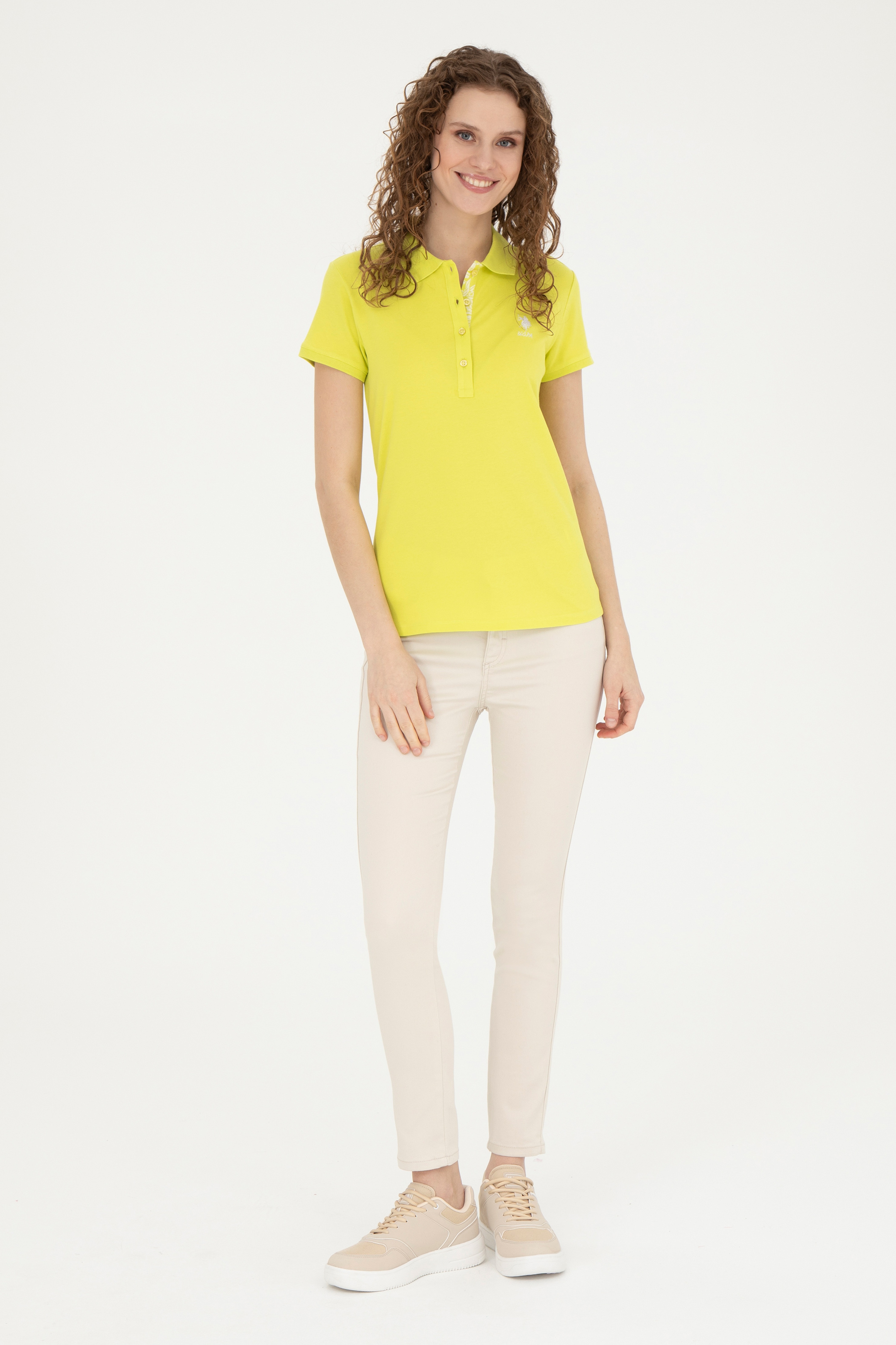 Kadın Fıstık Yeşili Basic Polo Yaka Tişört - Image 4