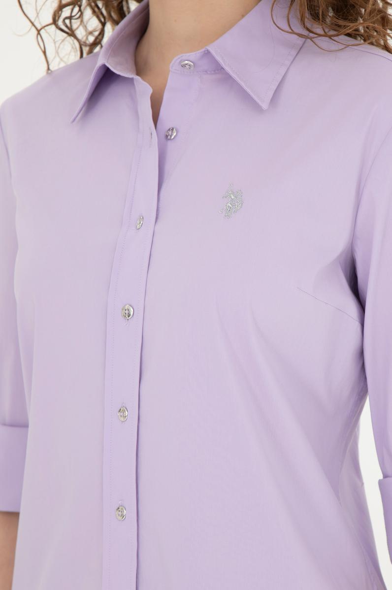 Kadın Lila Uzun Kollu Basic Gömlek