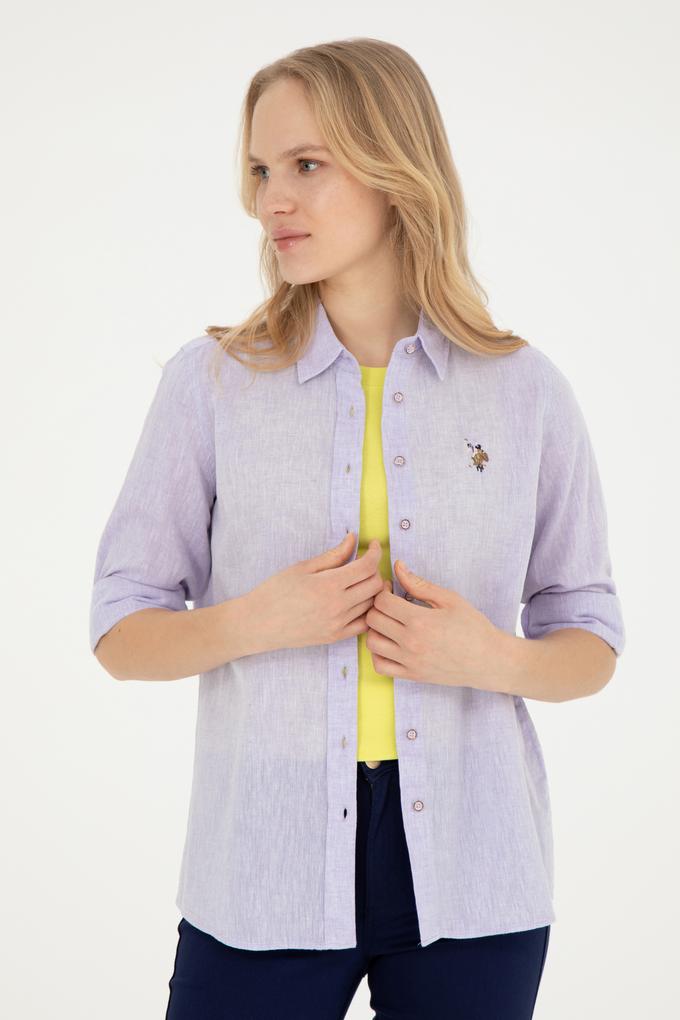 Kadın Lila Uzun Kollu Basic Gömlek