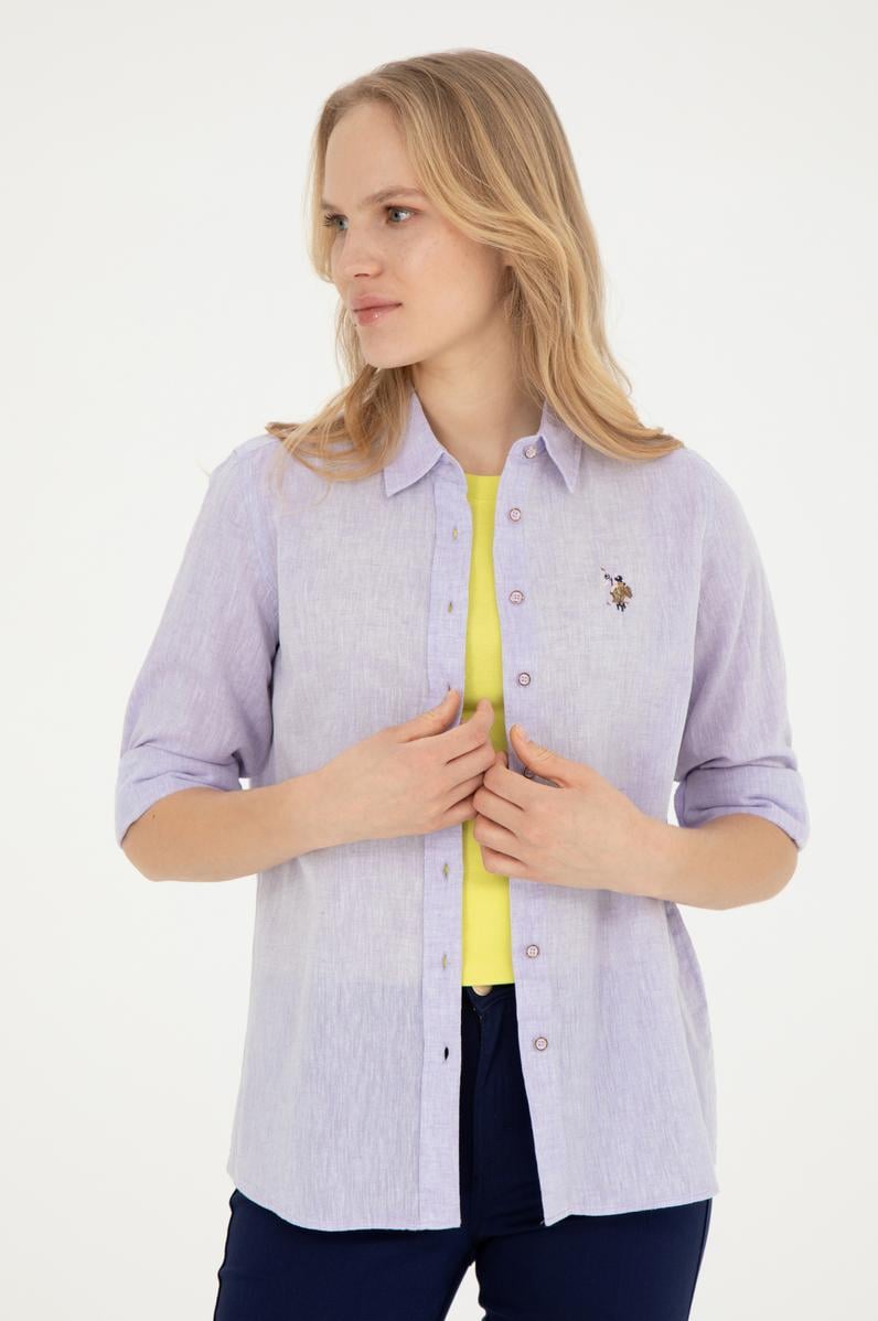 Kadın Lila Uzun Kollu Basic Gömlek