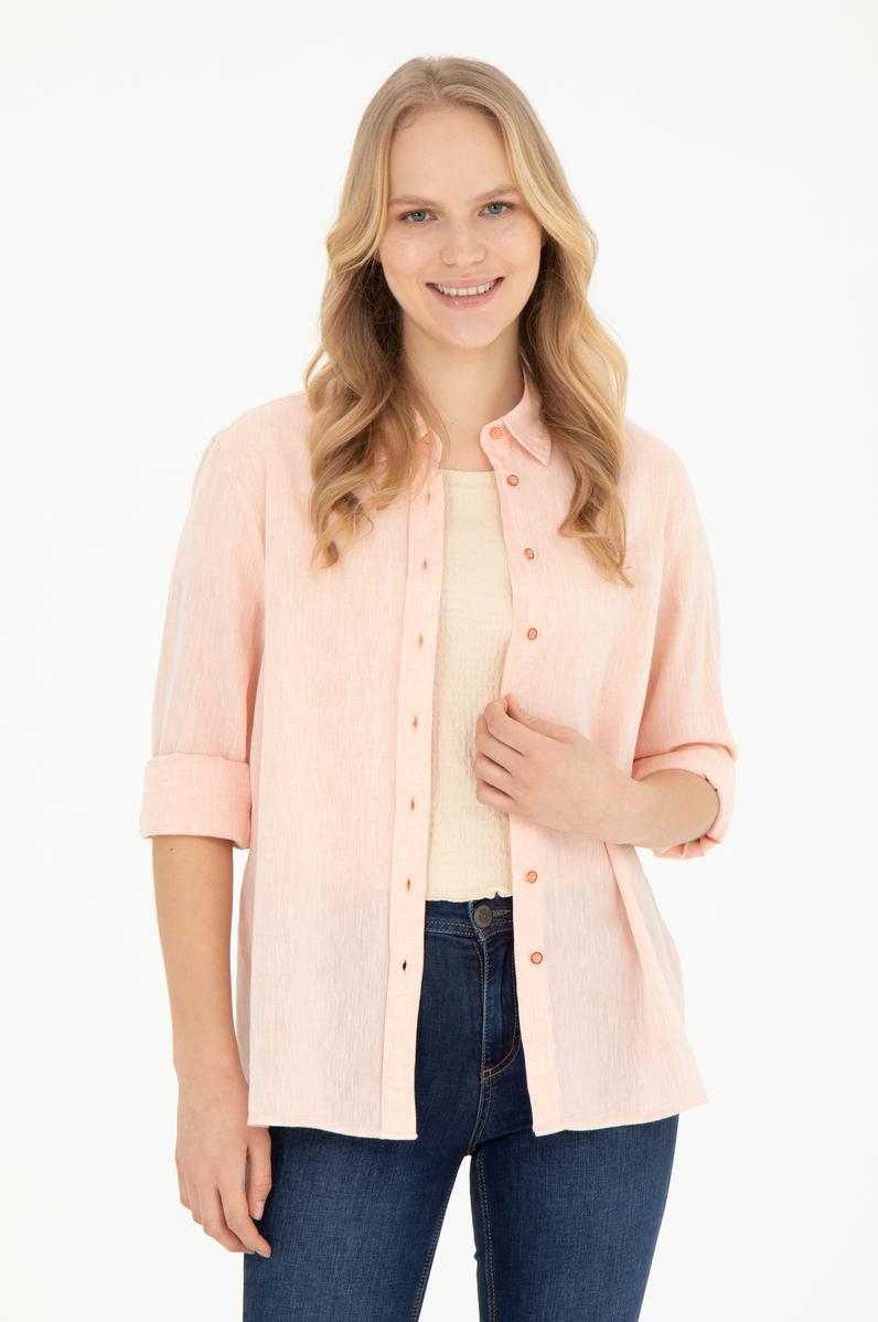 Kadın Somon Uzun Kollu Basic Gömlek