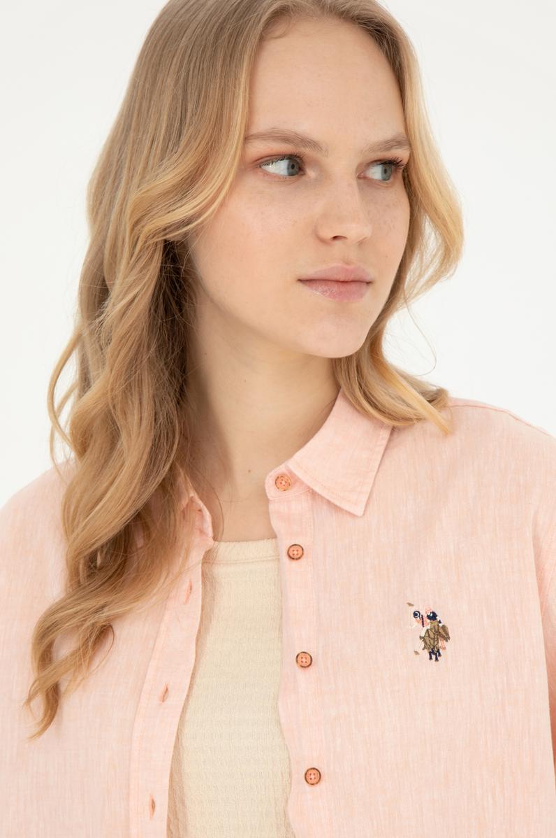 Kadın Somon Uzun Kollu Basic Gömlek