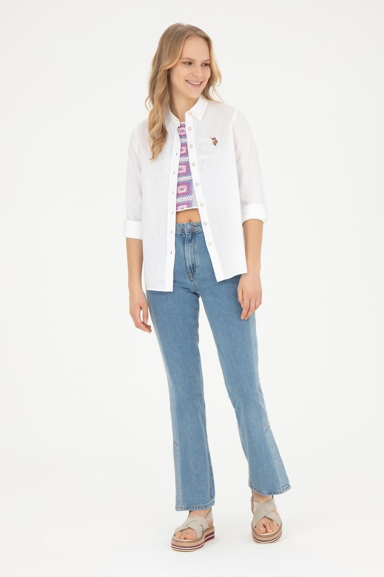 Kadın Beyaz Uzun Kollu Basic Gömlek - 50283991042