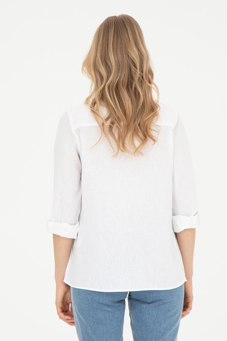 Kadın Beyaz Uzun Kollu Basic Gömlek - 50283991042