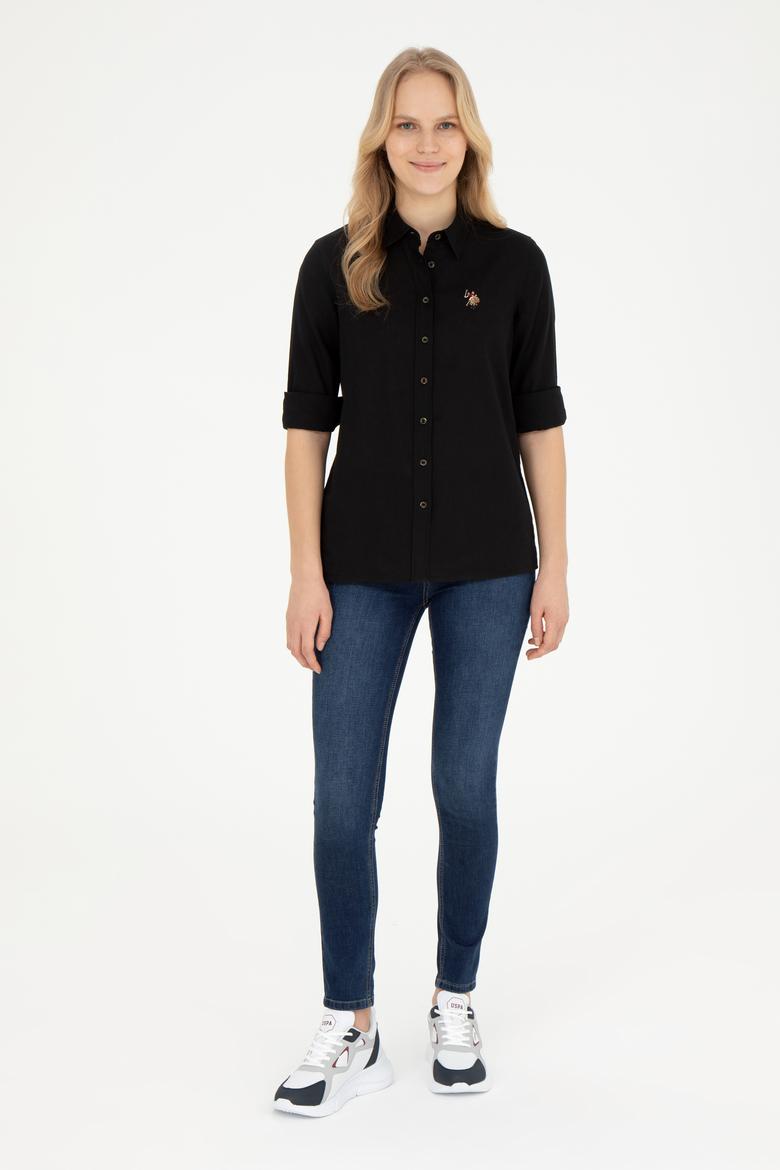 Kadın Siyah Uzun Kollu Basic Gömlek - 50283991075