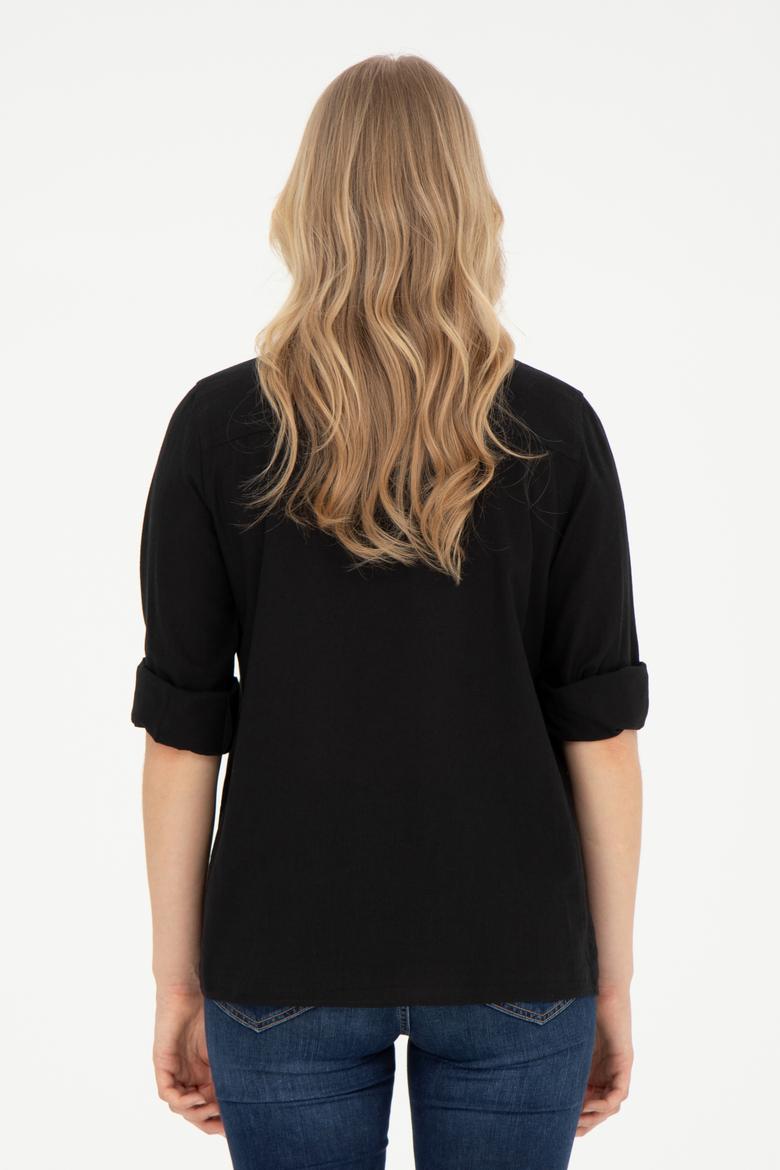 Kadın Siyah Uzun Kollu Basic Gömlek - 50283991075