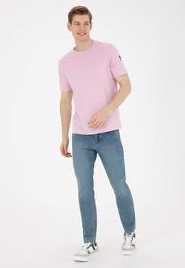 Erkek Regular Fit Bisiklet Yaka Pembe Basic Tişört - 50284618071